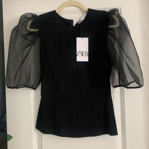 ZARA Organza Balloon Sleeve Top